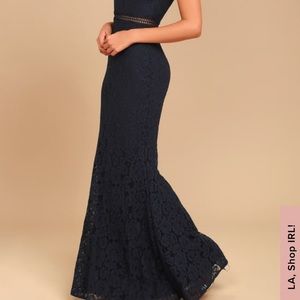 Music of the Heart Navy Blue Lace Maxi Dress